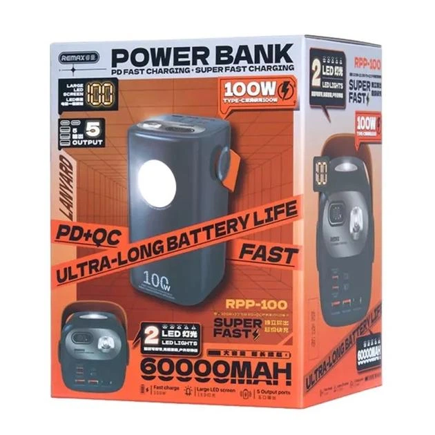 Power bank Remax RPP-100 60000mAh 100W +22.5W PD+QC blue