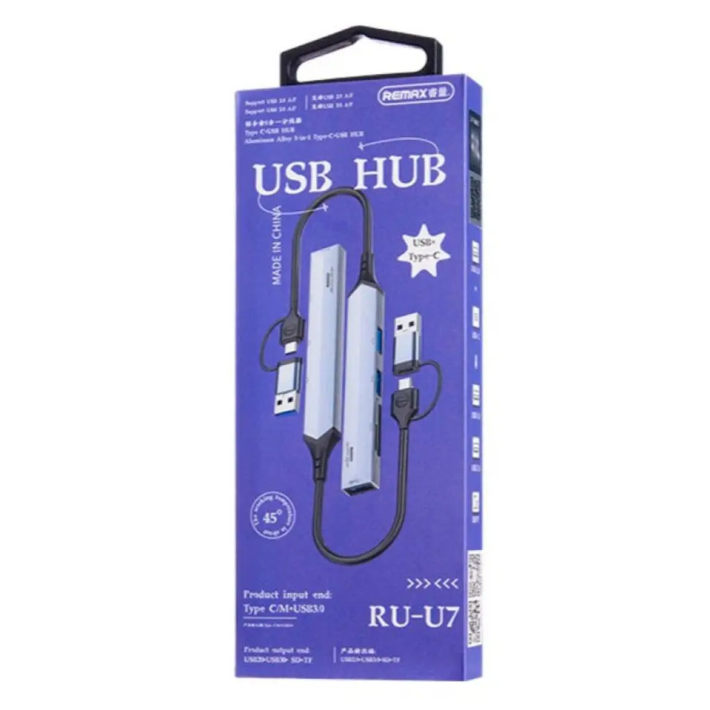 USB-HUB Remax RU-U7 Aluminum alloy 5-in-1 Type-C+USB (Сірий)