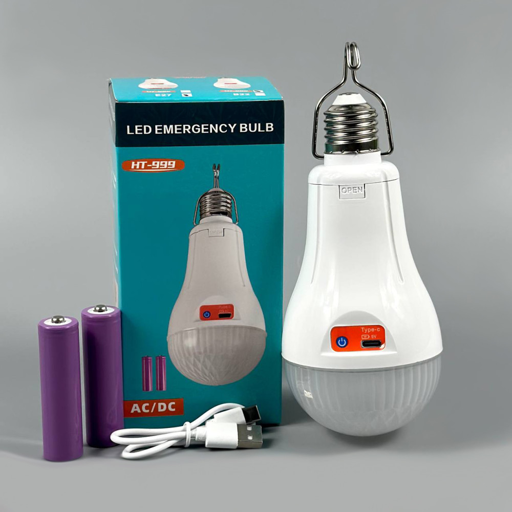 Світлодіодна лампа/ Кемпінг LED 20W HT-999  2*18650 (2400mAh)/ (патрон+USB-C) (Білий)