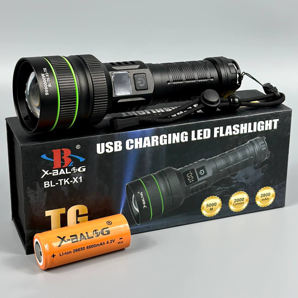Ліхтар BL-TK-X1-TG-60W, 1x26650, Power Bank, zoom Type-C (Чорний)