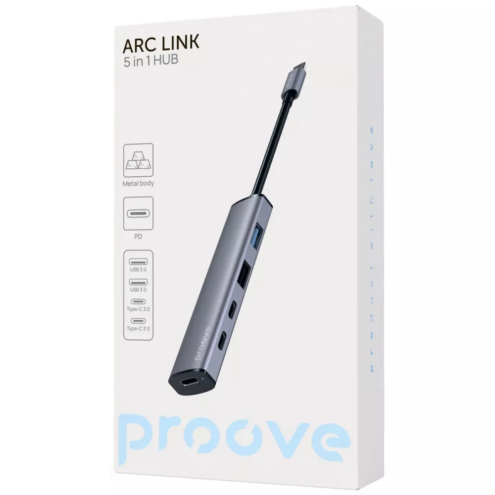 Type-C-Хаб Proove Arc Link 5 in 1 (2*USB3.0 + 3*Type-C3.0) silver