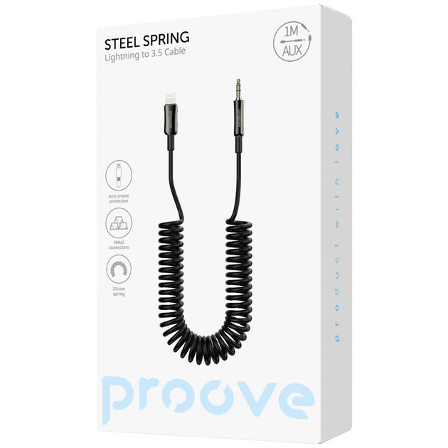 Кабель AUX Proove Steel Spring Lightning to 3.5 (1m)