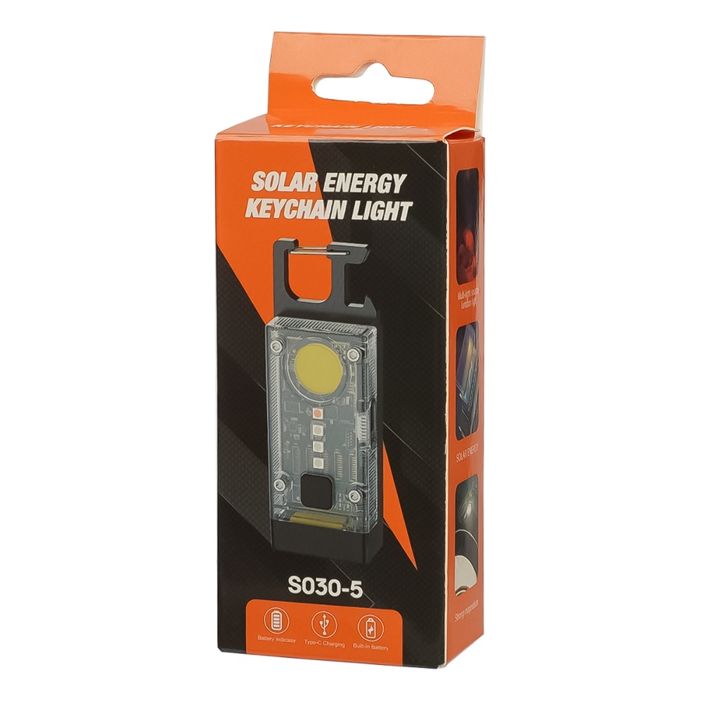 LED ліхтарик акумуляторний S030-5 з додатковим бічним підсвічуванням 500 mAh, магнітним кріпленням та сонячною панеллю black