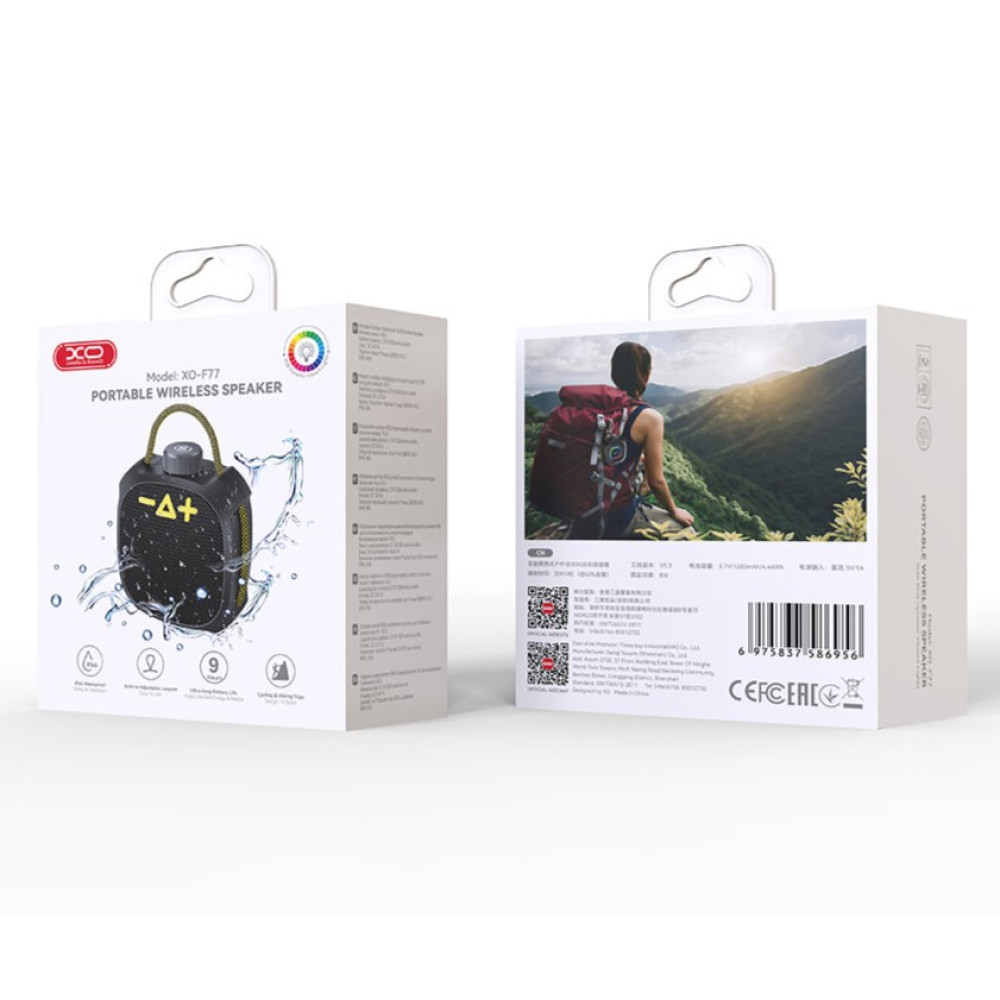 Колонка XO F77  Waterproof RGB Bluetooth+TF, 5W, 1200mAh (Чорний)