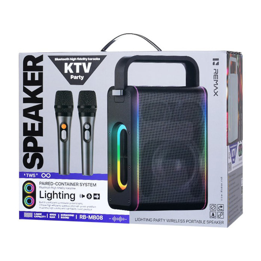 Колонка портативна Remax RB-MB08 Lighting Party 60W з двома мікрофонами (Чорний)