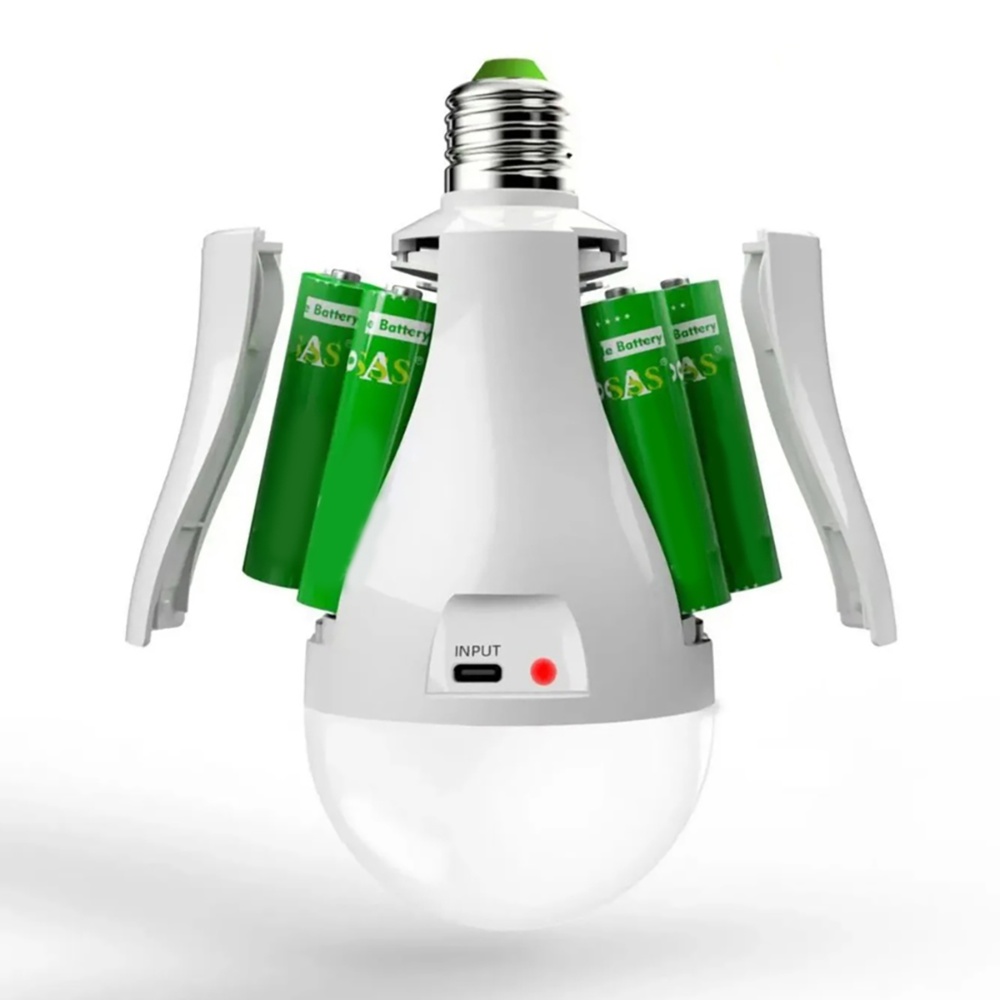 Лампочка LED акумуляторна HL-E06L E27, 30W, знімні акумулятори 4x18650 4800 mAh, white