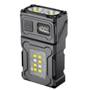 LED ліхтарик акумуляторний LED + COB, 1200 mAh, Type-C, 7 режимів, поворотний, магніт, кліпса, дисплей заряду, black