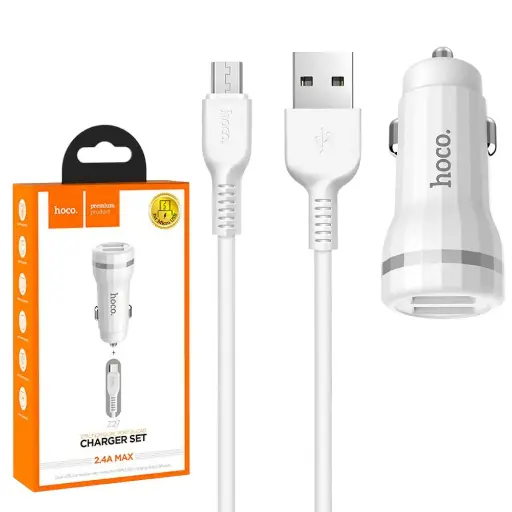 [27607763] АЗУ 2USB Hoco Z12 White + USB Cable MicroUSB (2.4A)