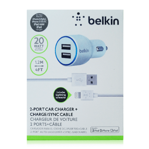 [28493] АЗУ 2USB BELKIN (2,1A/20Watt) Black + USB Cable iPhone 5/5S/5C/iPad 4 mini (BK071)