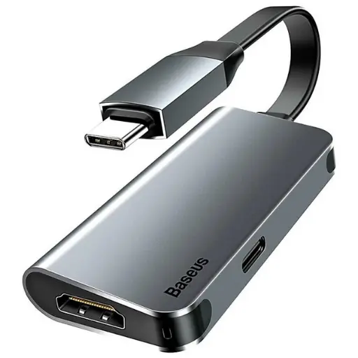 [73394] Adapter Baseus Little Box (CAHUB-E0G) Type-C to HDMI+Type-C Smart HUB Converter Gray