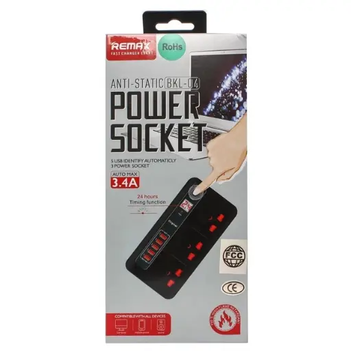 [77708408] Фільтр мережі Remax BKL-04 3 socket + 5USB (Чорний)