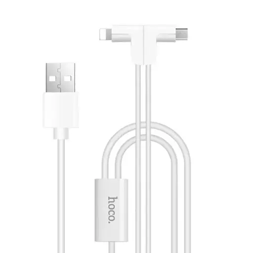 [65573] USB Cable Hoco X12 One Pull Two Magnetic 2in1 iPhone 6/MicroUSB (L Shape) White 1.2m