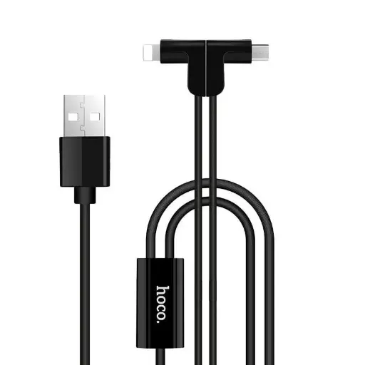 [65572] USB Cable Hoco X12 One Pull Two Magnetic 2in1 iPhone 6/MicroUSB (L Shape) Black 1.2m