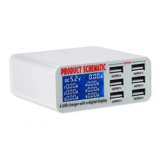 [12203] Зарядний пристрій Sunshine SS-304D, 6 USB портів, 5A, 30W, індикатор струму заряду, захист від КЗ