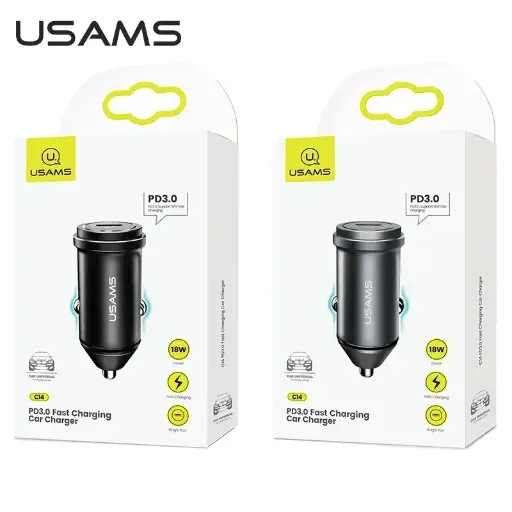 [1-00791_1] USAMS US-CC095 C14 18W PD3.0 Fast Charging Car Charger \black