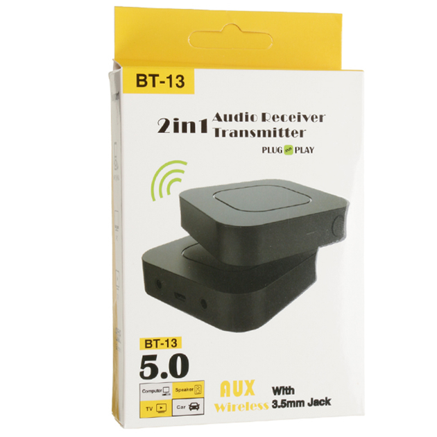 [42255] Bluetooth аудіо ресівер + трансмітер BT-13 (RX/TX) (вбудований акумулятор) в уп. (чорний)
