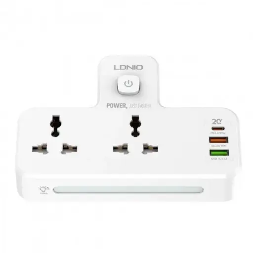 [89175] Мережевий фільтр LDNIO SC2311 PD20W/QC3.0 (2x220V+2USB/1.6m) (з нічником) White