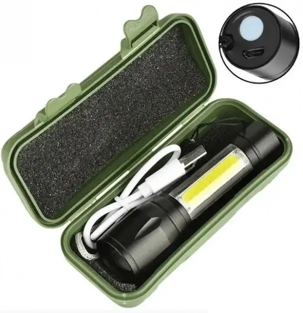 [2000000015866] Ручний ліхтар BL-511-XPE+COB у пластиковій коробочці, USB, zum