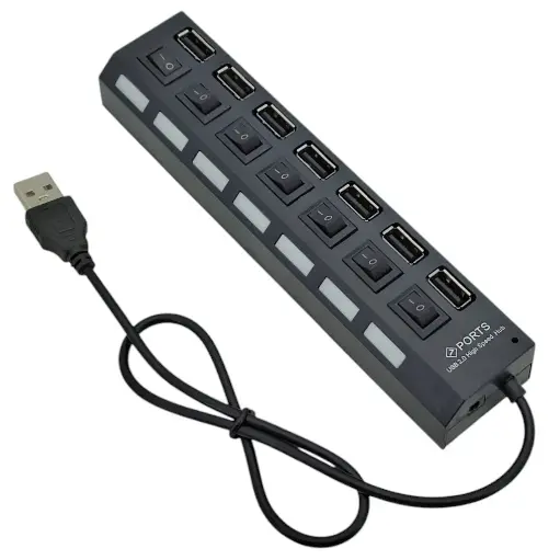 [26693] USB HUB HWD-H013 + додаткове харчування (7 портів з відключенням кожного та підсвіткою)