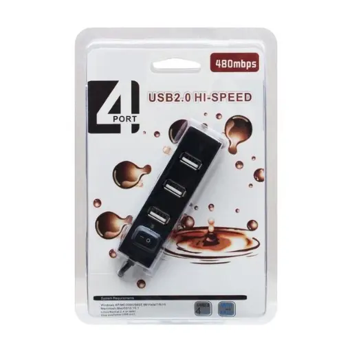 [2020000045052] USB Hub RS021 4USB 2.0, button, 480 Mbps, Black