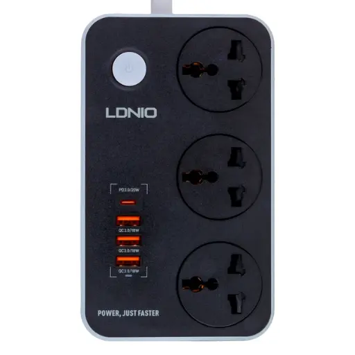 [6933138691151] Сітковий Підовжувач LDNIO SC3412 3 ports/PD/3USB QC 3.0 (Чорно Сірий)