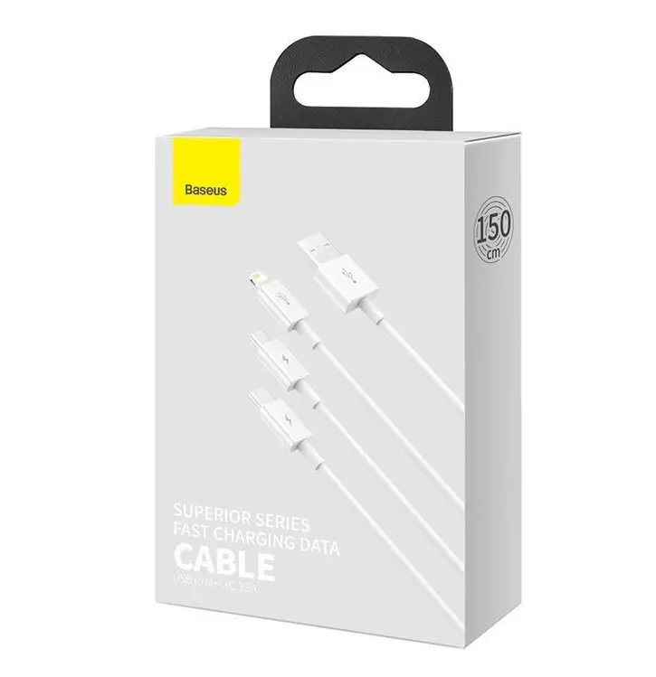 [6953156205536] USB Кабель Baseus Micro / Lightning / Type-C 3.5A 1.5m CAMLTYS (Білій)