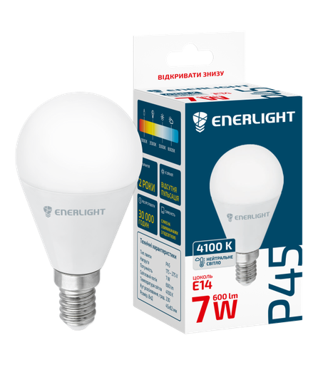 [4823093502796] Лампа світлодіодна ENERLIGHT P45 7Вт 4100K E14