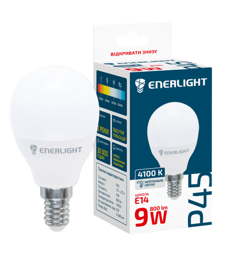 [4823093503564] Лампа світлодіодна ENERLIGHT P45 9Вт 4100K E14
