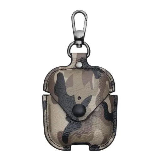 [6998626666882] Футляр для навушників AirPods 1/2 Camouflage Leather (Чорно-Коричневий)