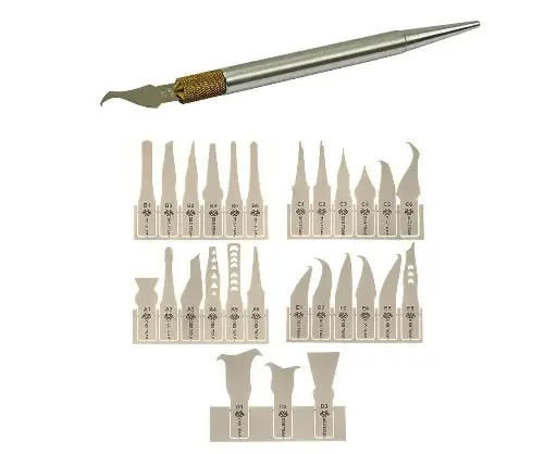 [24885] AIDA W120+ PCB and IC Repair Kit (handle with collet, 27 thin metal blades)