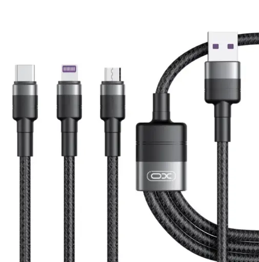 [6920680880232] USB Кабель XO NB-Q191 3in1 Micro+Lightning+Type-C 40W 1.2m Швидка зарядка (Чорний)