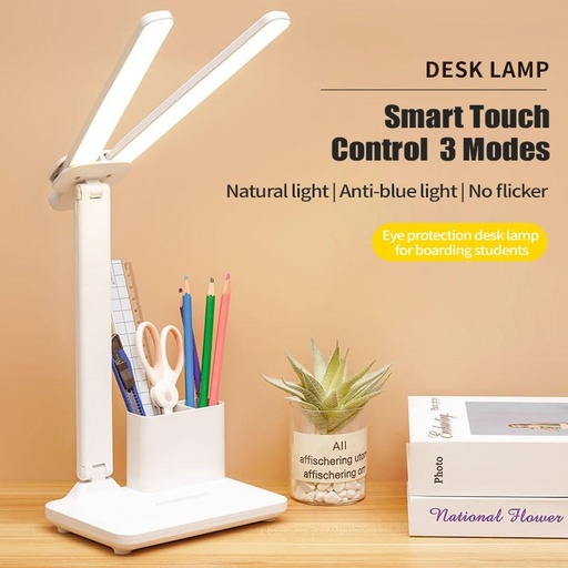 [4821000119488] LED USB Desk Lamp, Touch Dimmable Folding Table Lamp with Calendar, Temperature Time, Night Light for Study, Desk Lamp