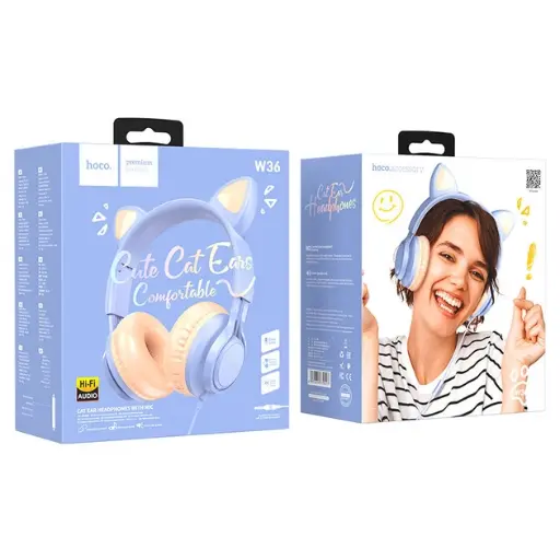 [40232] Hoco W36 Cat ear wired over-ear headphones, blue