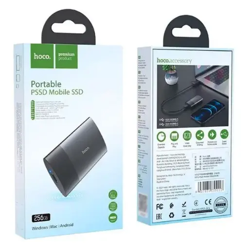 [6931474755117] Зовнішній SSD Диск Hoco UD12 Type C 256GB (Сірий)