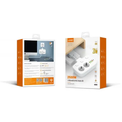 [4821000131473] LDNIO SE2435 Network Extender 2 EU ports /1 PD/1 QC/2 auto ID (White)
