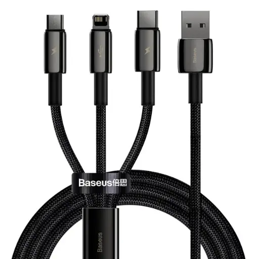[38089] USB cable Baseus Tungsten Gold 3-in-1 (Micro USB+Lightning+Type-C) 3.5A (1.5m) (black)