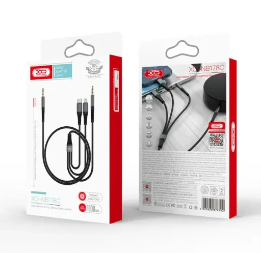 [6920680878314] AUX XO NB178C 3in1 audio adapter cable 3.5mm to 3.5mm +Type-C +Lightning 1m