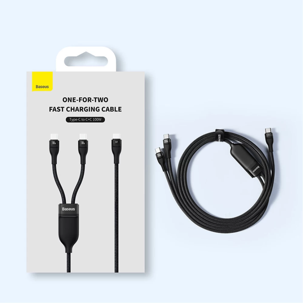 [45955] Кабель Baseus Flash Series 2 One-for-Two Fast Charging Type-C (Type-C + Type-C) 100W (1.5m) (black)