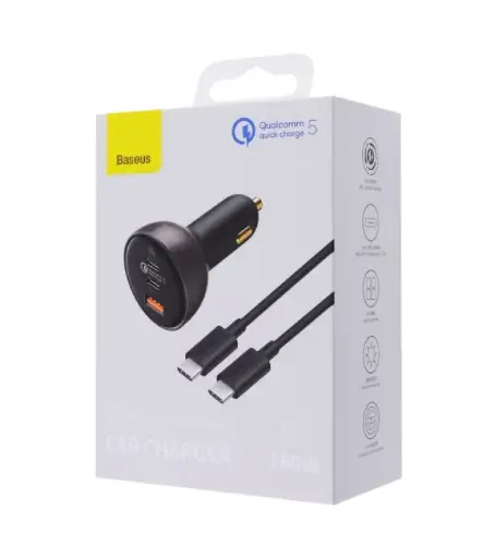 [37801] АЗП Baseus Qualcomm Multi-Port Fast Charge 160W (2xType-C+USB) + Кабель Type-C + Type-C 100W (gray)