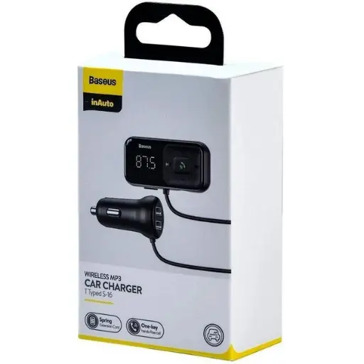 [83429] ФМ-модулятор Baseus T-Typed S16 Bluetooth MP3/Charger (CCTM-E01) Black