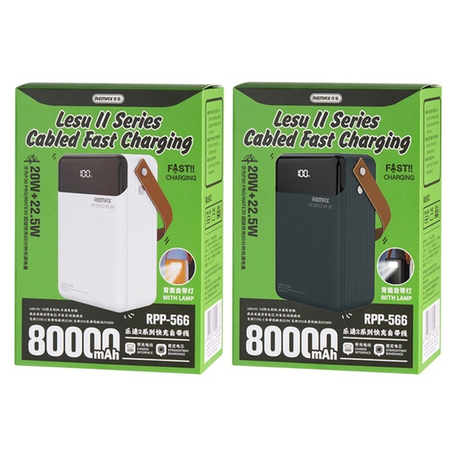 [43004] Power bank Remax RPP-566 80000mAh Lesu II Series PD20W+QC22.5W with FC cable (White)