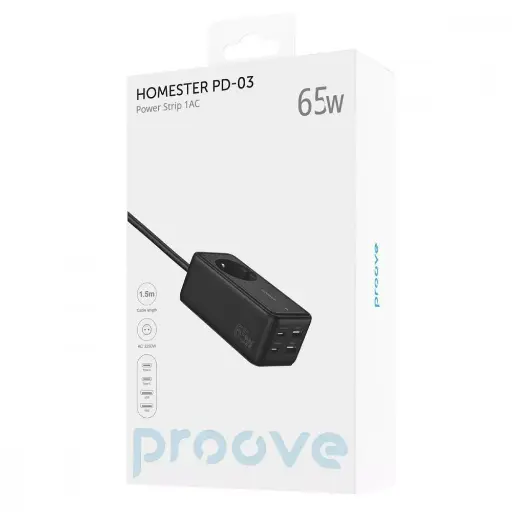[47928] Мережевий фільтр Proove Power Strip Homester PD-03 1AC 65W (2 Type-C + 2USB)