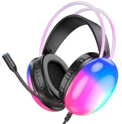 [44668] Hoco W109 Plus USB7.1 full-size wired headphones with microphone and backlight, black