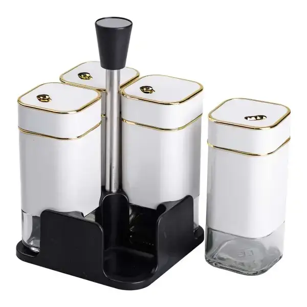[6911111222318] Set for spices on a stand 4 white
