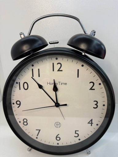 [4821000160596] Clock alarm clock on AA battery table time with alarm clock 20.5 cm Black