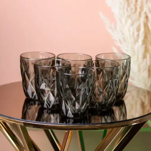 [4821000160725] Drinks for drinks curly faceted from thick glass set 6 pcs gray