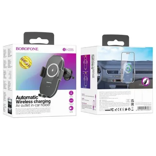 [43015] Автотримач Borofone BH205 з бездротовою зарядкою 15W black