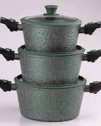 [6902212079031] Set of granite -coated granite and removable handles, green
