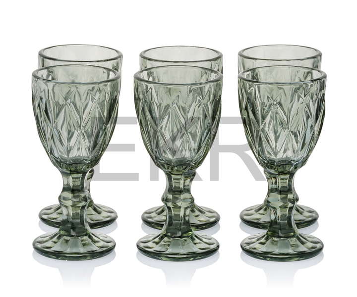 [4821000167267] A set of wineglasses for strong beverages of figured faceted from thick glass, green