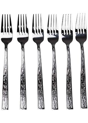 [4821000168318] Set of 6 table forks with texture, chrome